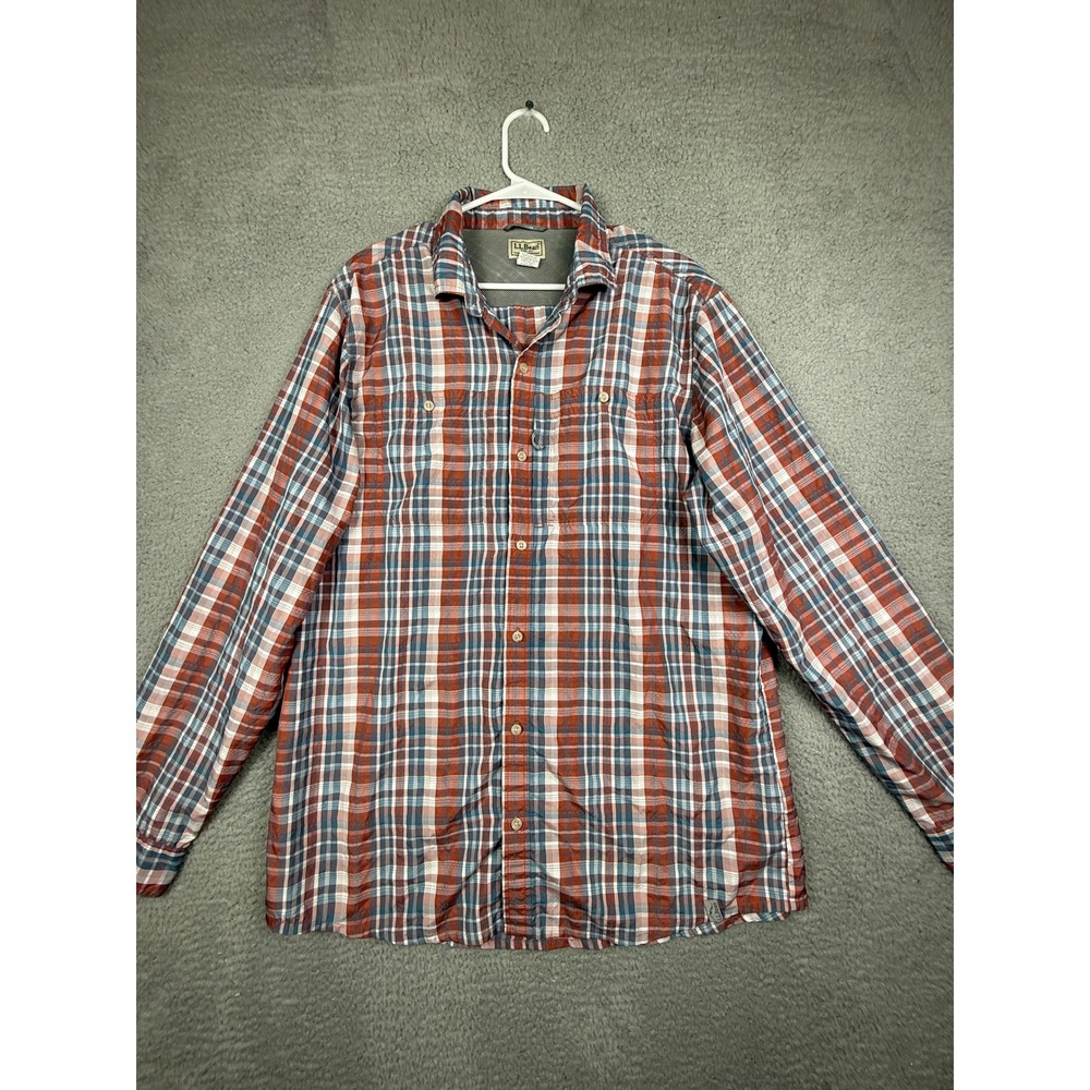 L.L. Bean Performance Mens L-Tall Plaid Button Up Long Sleeve Outdoor Casual